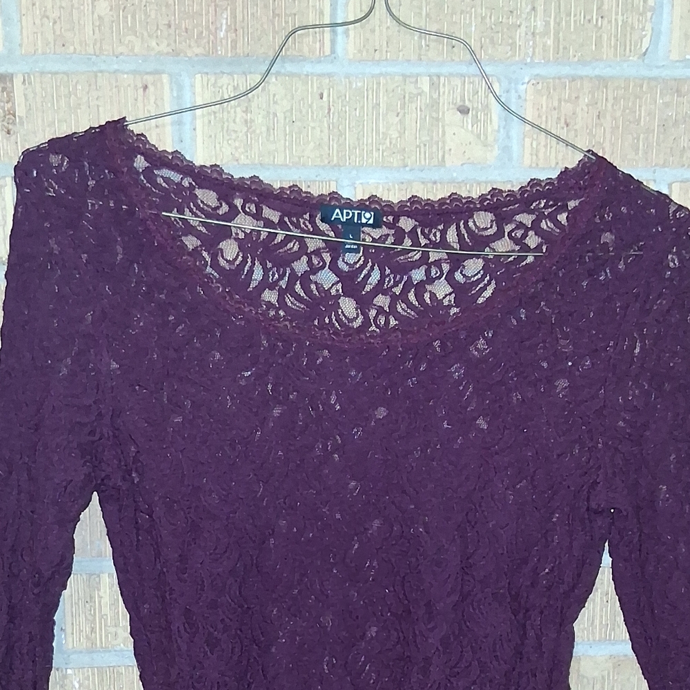 **2/$10**Apt. 9 Maroon Lace Blouse Size L